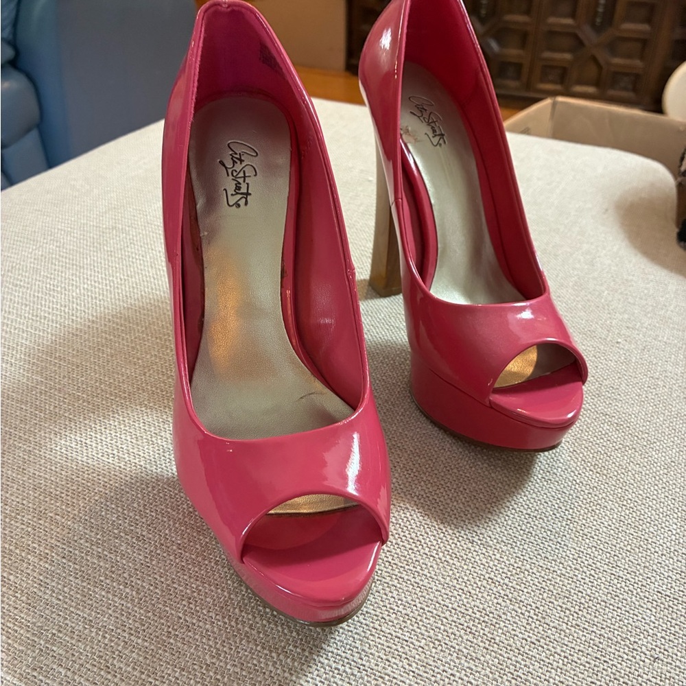 City Streets Vibrant Hot Pink Peep-Toe Heels